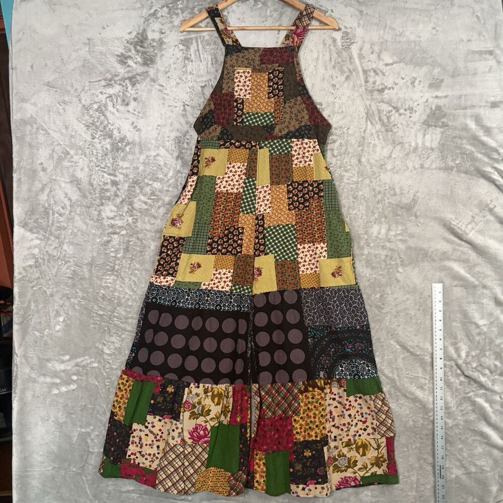 Yak & Yeti Patchwork Wide Leg Jumpsuit Overalls Women S/M Multi Color Boho Y2K